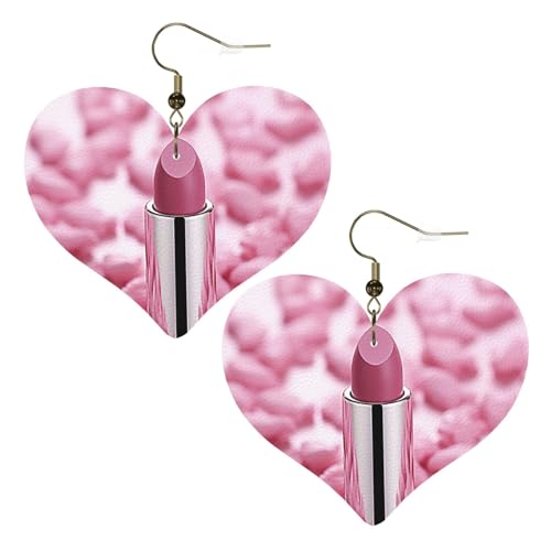 Lederohrringe mit Lippenstift-Muster, für Damen, Herz-Ohrringe, leicht, baumelnde Ohrringe, Schmuck, Geschenke, One Size, Kein Edelstein von FZQVSLCM