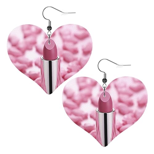 Lederohrringe mit Lippenstift-Muster, für Damen, Herz-Ohrringe, leicht, baumelnde Ohrringe, Schmuck, Geschenke von FZQVSLCM