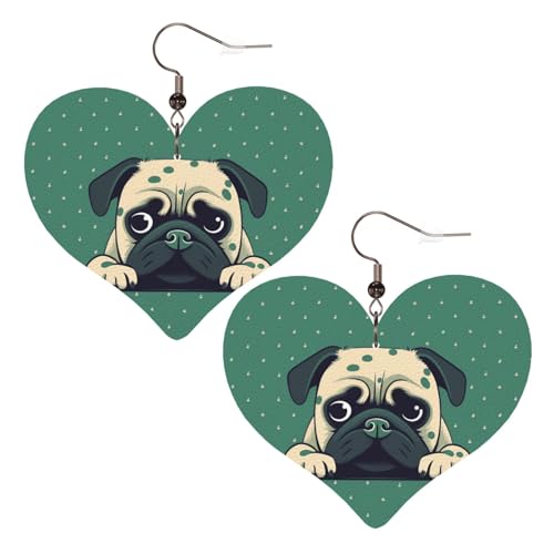 Lederohrringe mit Mops-Motiv, für Damen, Herz-Ohrringe, leicht, baumelnd, Schmuck, Geschenke Lederohrringe mit Mops-Motiv, für Damen, Herz-Ohrringe, leicht, baumelnd, Schmuck, Geschenke von FZQVSLCM