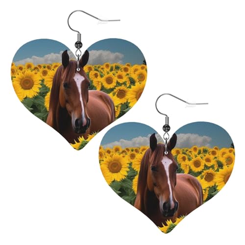 Lederohrringe mit Pferd und Sonnenblume für Damen, Herz-Ohrringe, leicht, baumelnde Ohrringe, Schmuck, Geschenke Lederohrringe mit Pferd und Sonnenblume für Damen, Herz-Ohrringe, leicht, baumelnde Ohrringe, Schmuck, Geschenke von FZQVSLCM