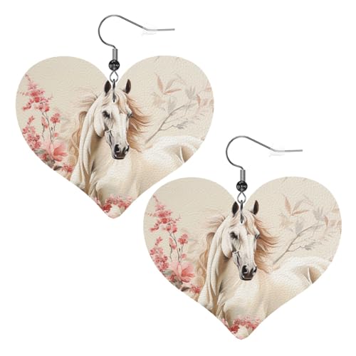 Lederohrringe mit Pferdemotiv für Damen, Herz-Ohrringe, leicht, baumelnde Ohrringe, Schmuckgeschenke, One Size, Kein Edelstein von FZQVSLCM