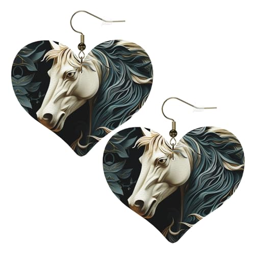 Lederohrringe mit Pferdemuster für Damen, Herz-Ohrringe, leicht, baumelnde Ohrringe, Schmuck, Geschenke, One Size, Kein Edelstein von FZQVSLCM
