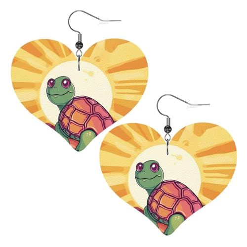 Lederohrringe mit Schildkröte in der Sonne, Herz-Ohrringe, leicht, baumelnde Ohrringe, Schmuckgeschenke von FZQVSLCM