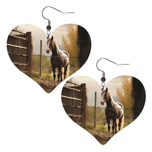 Lederohrringe mit Zaun und Pferd für Damen, Herz-Ohrringe, leicht, baumelnde Ohrringe, Schmuck, Geschenke Lederohrringe mit Zaun und Pferd für Damen, Herz-Ohrringe, leicht, baumelnde Ohrringe, Schmuck, Geschenke von FZQVSLCM