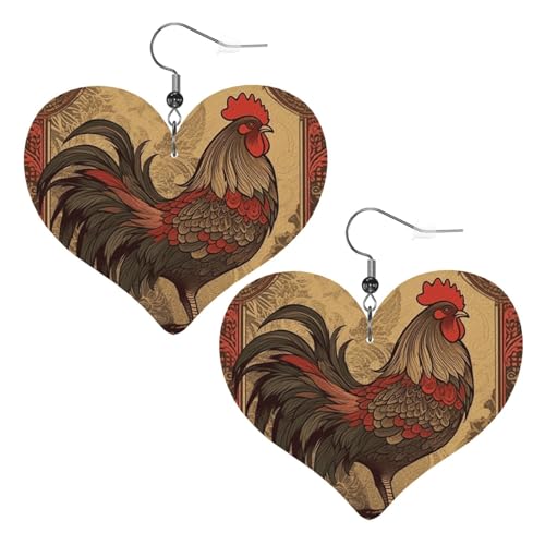 Lederohrringe mit altem Hahn für Damen, Herz-Ohrringe, leicht, baumelnde Ohrringe, Schmuckgeschenke Lederohrringe mit altem Hahn für Damen, Herz-Ohrringe, leicht, baumelnde Ohrringe, Schmuckgeschenke von FZQVSLCM