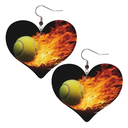 Lederohrringe mit brennenden Tennisbildern für Damen, Herz-Ohrringe, leicht, baumelnd, Schmuck, Geschenke, One Size, Kein Edelstein Lederohrringe mit brennenden Tennisbildern für Damen, Herz-Ohrringe, leicht, baumelnd, Schmuck, Geschenke, One Size, Kein Edelstein von FZQVSLCM