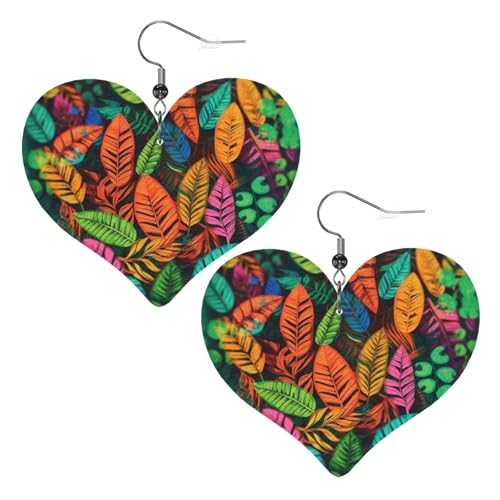 Lederohrringe mit bunten Blättern für Damen, Herz-Ohrringe, leicht, baumelnde Ohrringe, Schmuck, Geschenke Lederohrringe mit bunten Blättern für Damen, Herz-Ohrringe, leicht, baumelnde Ohrringe, Schmuck, Geschenke von FZQVSLCM