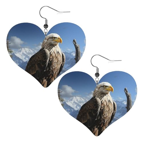 Lederohrringe mit einem einsamen Adler, Herz-Ohrringe, leicht, baumelnde Ohrringe, Schmuckgeschenk von FZQVSLCM