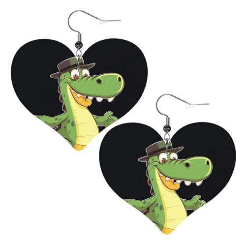 Lustige Krokodil-Cartoon-Leder-Ohrringe für Frauen, Herz-Ohrringe, leicht, baumelnde Ohrringe, Schmuck-Geschenke von FZQVSLCM