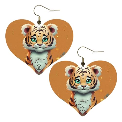 Lustige Tiger-Leder-Ohrringe für Damen, Herz-Ohrringe, leicht, baumelnde Ohrringe, Schmuckgeschenke von FZQVSLCM