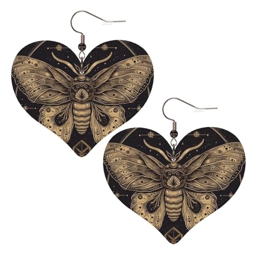 Motten-Leder-Ohrringe für Damen, Herz-Ohrringe, leicht, baumelnde Ohrringe, Schmuck-Geschenke von FZQVSLCM