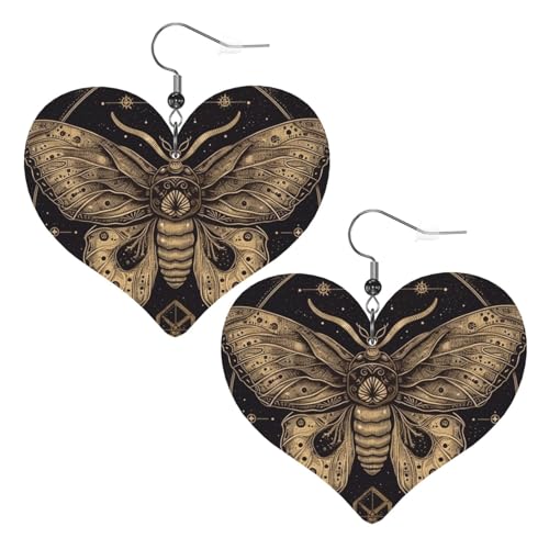 Motten-Leder-Ohrringe für Damen, Herz-Ohrringe, leicht, baumelnde Ohrringe, Schmuck-Geschenke von FZQVSLCM