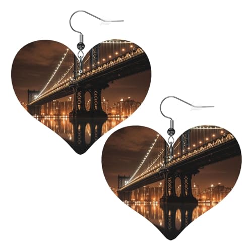 New York Manhattan Bridge Night Leder-Ohrringe für Frauen, Herz-Ohrringe, leicht, baumelnde Ohrringe, Schmuckgeschenke New York Manhattan Bridge Night Leder-Ohrringe für Frauen, Herz-Ohrringe, leicht, baumelnde Ohrringe, Schmuckgeschenke von FZQVSLCM
