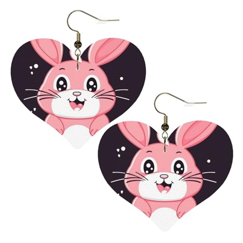 Niedliche Cartoon-Hasen-Leder-Ohrringe für Frauen, Herz-Ohrringe, leicht, baumelnde Ohrringe, Schmuck-Geschenke von FZQVSLCM