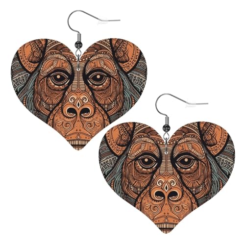 Orang-Utan-Stammes-Muster, Leder-Ohrringe für Frauen, Herz-Ohrringe, leicht, baumelnde Ohrringe, Schmuck-Geschenke, One Size, Kein Edelstein Orang-Utan-Stammes-Muster, Leder-Ohrringe für Frauen, Herz-Ohrringe, leicht, baumelnde Ohrringe, Schmuck-Geschenke, One Size, Kein Edelstein von FZQVSLCM