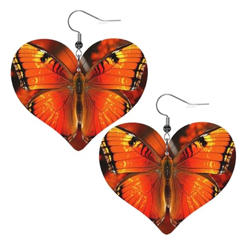 Orangefarbene Schmetterlings-Leder-Ohrringe für Damen, Herz-Ohrringe, leichte baumelnde Ohrringe, Schmuck-Geschenke Orangefarbene Schmetterlings-Leder-Ohrringe für Damen, Herz-Ohrringe, leichte baumelnde Ohrringe, Schmuck-Geschenke von FZQVSLCM