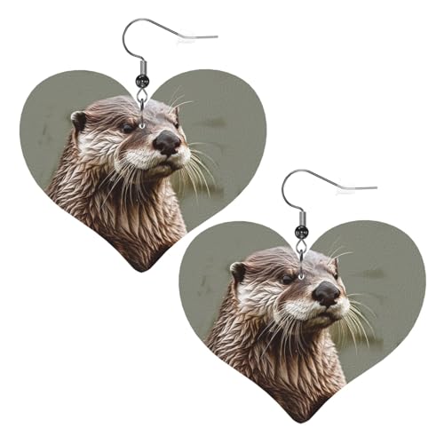 Otter Tier-Leder-Ohrringe für Damen, Herz-Ohrringe, leicht, baumelnde Ohrringe, Schmuck-Geschenke Otter Tier-Leder-Ohrringe für Damen, Herz-Ohrringe, leicht, baumelnde Ohrringe, Schmuck-Geschenke von FZQVSLCM