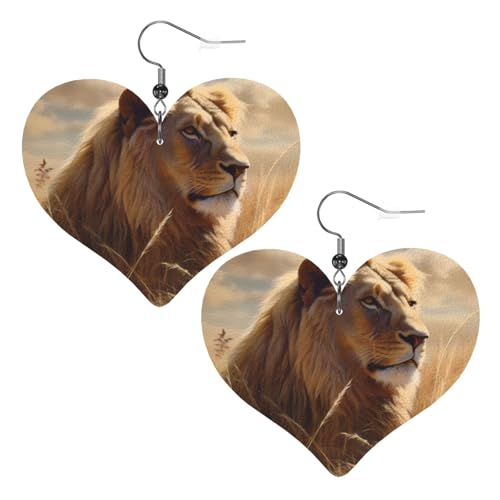 Prärie-Löwen-Leder-Ohrringe für Damen, Herz-Ohrringe, leicht, baumelnde Ohrringe, Schmuck, Geschenke von FZQVSLCM