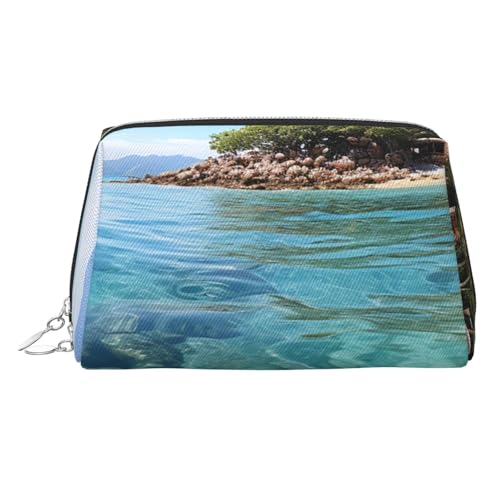 Reise-Make-up-Tasche, wasserdichte Make-up-Tasche für Geldbörse, Leder-Kulturbeutel für Damen, Kosmetiktasche, Organizer, Fidschi-Insel und klares Meer, Make-up-Tasche mit Reißverschluss von FZQVSLCM
