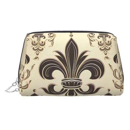 Reise-Make-up-Tasche, wasserdichte Make-up-Tasche für Geldbörse, Leder-Kulturbeutel für Damen, Kosmetiktasche, Organizer, Fleur-de-Lis und Mantelarme, Ritter-Make-up-Tasche mit Reißverschluss von FZQVSLCM
