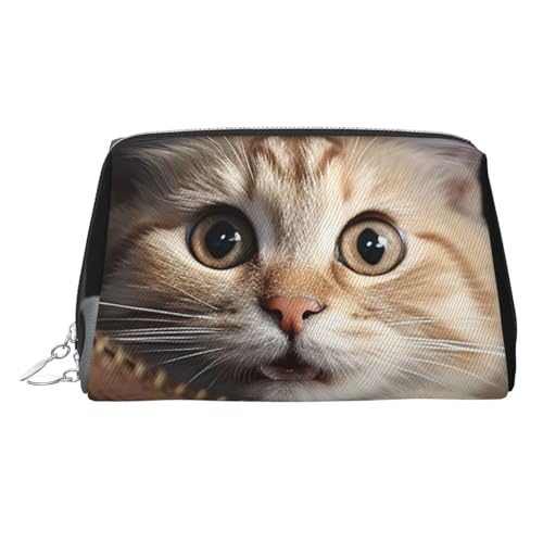 Reise-Make-up-Tasche, wasserdichte Make-up-Tasche für Geldbörse, Leder-Kulturbeutel für Damen, Kosmetiktasche, Organizer, Katze, die aus der Reißverschlusstasche schaut, Make-up-Tasche mit von FZQVSLCM