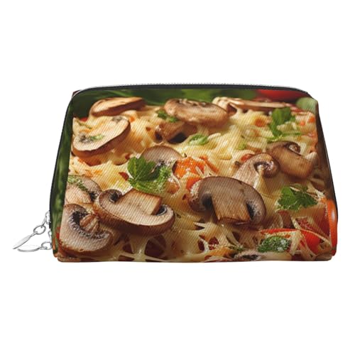 Reise-Make-up-Tasche, wasserdichte Make-up-Tasche für Geldbörse, Leder-Kulturbeutel für Damen, Kosmetiktasche, Organizer, Pizza mit Pilzen und Tomaten, Make-up-Tasche mit Reißverschluss von FZQVSLCM