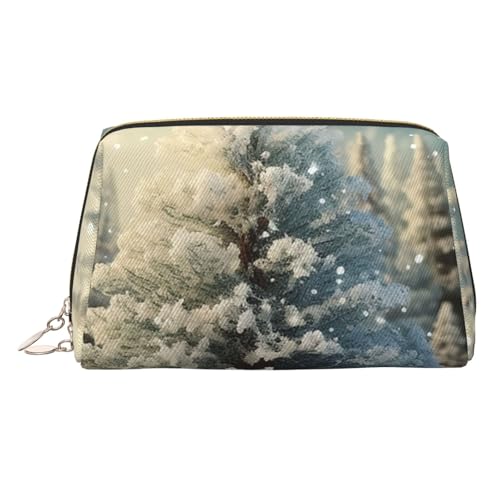 Reise-Make-up-Tasche, wasserdichte Make-up-Tasche für Geldbörse, Leder-Kulturbeutel für Damen, Kosmetiktasche, Organizer, Schneewunderland, Kiefernbaum, Weihnachten, Make-up-Tasche mit Reißverschluss von FZQVSLCM