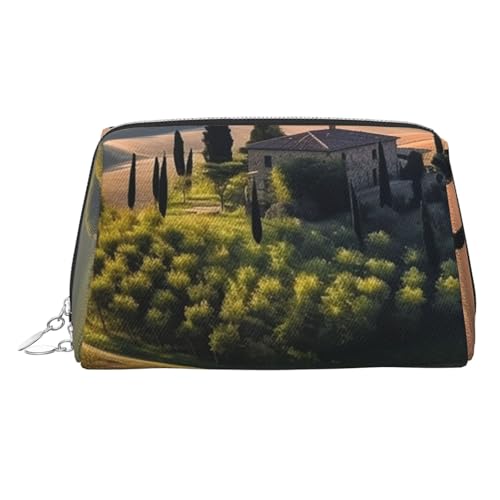 Reise-Make-up-Tasche, wasserdichte Make-up-Tasche für Geldbörse, Leder-Kulturbeutel für Damen, Kosmetiktasche, Organizer, Toskana, Landschaft, Baum, Landschaft, Bauernhof, Make-up-Tasche mit von FZQVSLCM