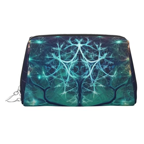 Reise-Make-up-Tasche, wasserdichte Make-up-Tasche für Geldbörse, Leder-Kulturbeutel für Damen, Kosmetiktasche, Organizer, digital, futuristisch, Baum-Symbol mit Weltraum, Make-up-Tasche mit von FZQVSLCM