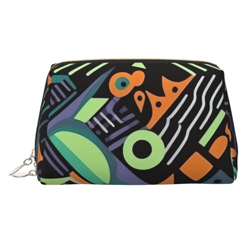 Reise-Make-up-Tasche, wasserdichte Make-up-Tasche für Geldbörse, Leder-Kulturbeutel für Damen, Kosmetiktasche, Organizer, geometrisches Muster im Graffiti-Stil, Make-up-Tasche mit Reißverschluss Reise-Make-up-Tasche, wasserdichte Make-up-Tasche für Geldbörse, Leder-Kulturbeutel für Damen, Kosmetiktasche, Organizer, geometrisches Muster im Graffiti-Stil, Make-up-Tasche mit Reißverschluss von FZQVSLCM