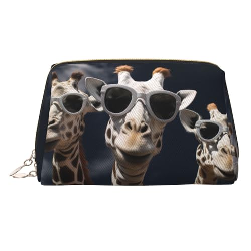 Reise-Make-up-Tasche, wasserdichte Make-up-Tasche für Geldbörse, Leder-Kulturtasche für Damen, Kosmetiktasche, Organizer, drei Giraffen, mit Sonnenbrille, Make-up-Tasche mit Reißverschluss Reise-Make-up-Tasche, wasserdichte Make-up-Tasche für Geldbörse, Leder-Kulturtasche für Damen, Kosmetiktasche, Organizer, drei Giraffen, mit Sonnenbrille, Make-up-Tasche mit Reißverschluss von FZQVSLCM