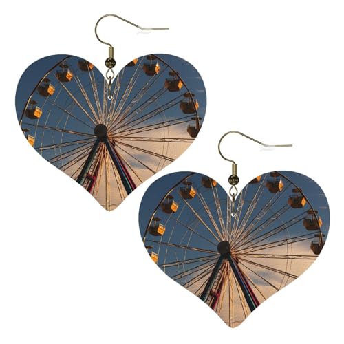 Riesenrad-Leder-Ohrringe für Damen, Herz-Ohrringe, leicht, baumelnd, Schmuck, Geschenke, One Size, Kein Edelstein von FZQVSLCM