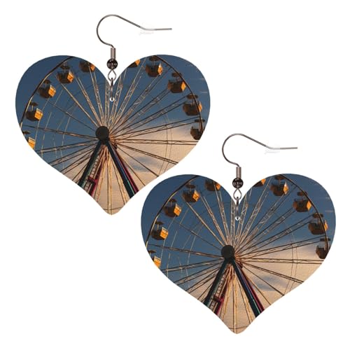 Riesenrad-Leder-Ohrringe für Damen, Herz-Ohrringe, leicht, baumelnd, Schmuck, Geschenke von FZQVSLCM