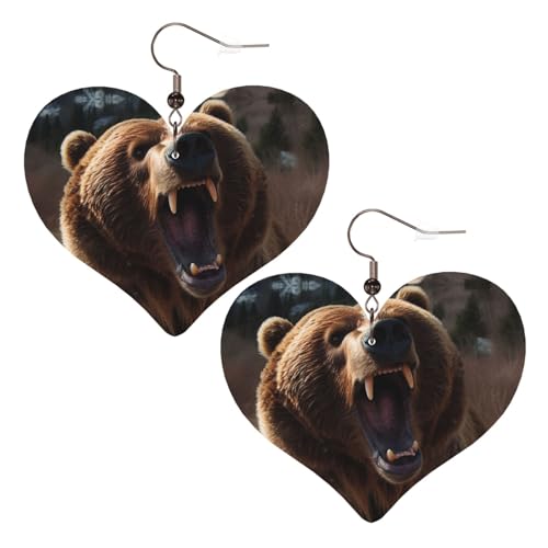 Roaring Bear Leder-Ohrringe für Damen, Herz-Ohrringe, leicht, baumelnde Ohrringe, Schmuckgeschenke von FZQVSLCM