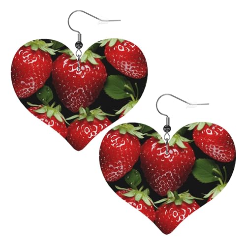 Rote Erdbeer-Leder-Ohrringe für Damen, Herz-Ohrringe, leicht, baumelnde Ohrringe, Schmuck, Geschenke, One Size, Kein Edelstein von FZQVSLCM