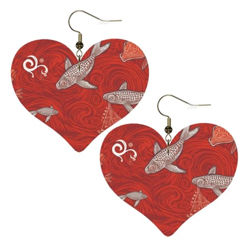 Rote Meerestier-Leder-Ohrringe für Damen, Herz-Ohrringe, leicht, baumelnd, Schmuck, Geschenke von FZQVSLCM