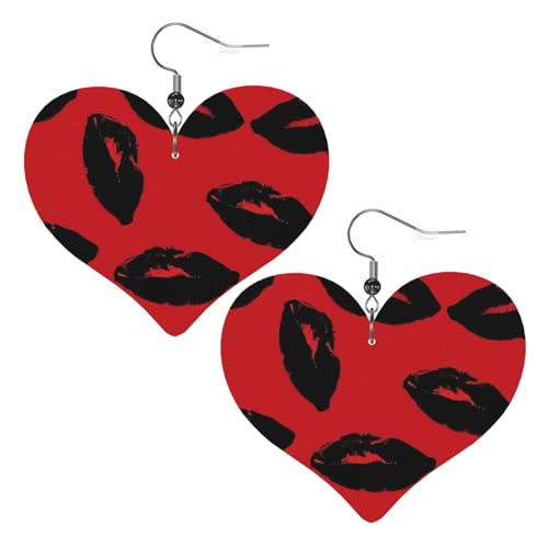 Rote und schwarze Lippen, Leder-Ohrringe für Damen, Herz-Ohrringe, leicht, baumelnd, Schmuck, Geschenke Rote und schwarze Lippen, Leder-Ohrringe für Damen, Herz-Ohrringe, leicht, baumelnd, Schmuck, Geschenke von FZQVSLCM