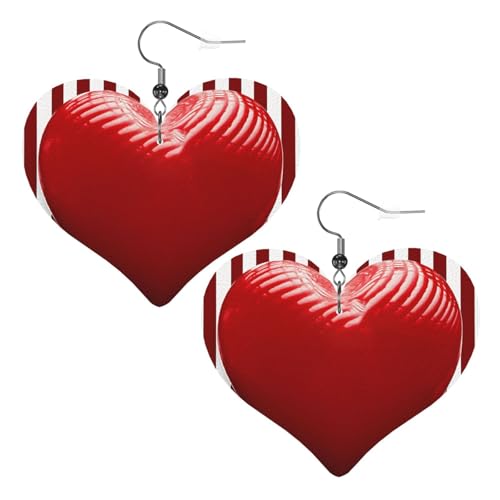 Rote und weiß gestreifte Herz-Leder-Ohrringe für Damen, Herz-Ohrring, leicht, baumelnd, Schmuck, Geschenke von FZQVSLCM