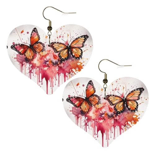 Schmetterlings-Ohrhänger mit Tropfspray, Aquarell-Lederohrringe für Frauen, Herz-Ohrringe, leicht, baumelnde Ohrringe, Schmuckgeschenke, One Size, Kein Edelstein Schmetterlings-Ohrhänger mit Tropfspray, Aquarell-Lederohrringe für Frauen, Herz-Ohrringe, leicht, baumelnde Ohrringe, Schmuckgeschenke, One Size, Kein Edelstein von FZQVSLCM