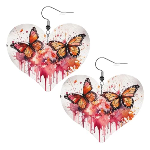 Schmetterlings-Ohrhänger mit Tropfspray, Aquarell-Lederohrringe für Frauen, Herz-Ohrringe, leicht, baumelnde Ohrringe, Schmuckgeschenke Schmetterlings-Ohrhänger mit Tropfspray, Aquarell-Lederohrringe für Frauen, Herz-Ohrringe, leicht, baumelnde Ohrringe, Schmuckgeschenke von FZQVSLCM