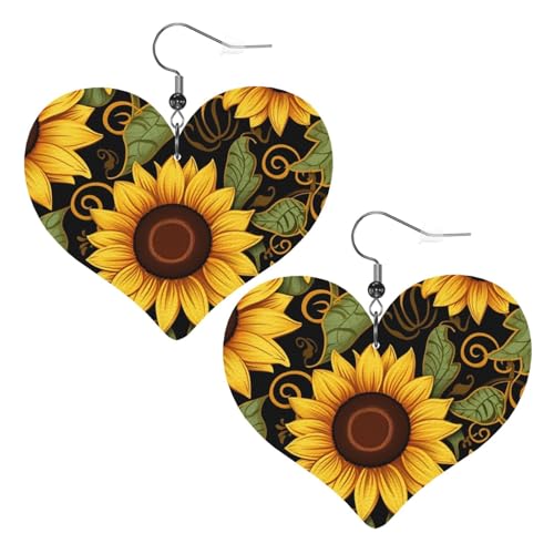 Schöne Sonnenblumen-Leder-Ohrringe für Damen, Herz-Ohrringe, leicht, baumelnde Ohrringe, Schmuck-Geschenke Schöne Sonnenblumen-Leder-Ohrringe für Damen, Herz-Ohrringe, leicht, baumelnde Ohrringe, Schmuck-Geschenke von FZQVSLCM