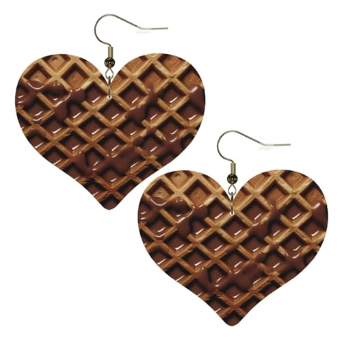 Schokoladen-Waffel-Leder-Ohrringe für Damen, Herz-Ohrringe, leicht, baumelnd, Schmuck, Geschenke von FZQVSLCM