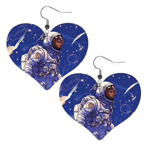 Schwarze Astronauten auf blauem Leder Ohrringe für Frauen, Herz-Ohrringe, leicht, baumelnde Ohrringe, Schmuckgeschenke, One Size, Kein Edelstein Schwarze Astronauten auf blauem Leder Ohrringe für Frauen, Herz-Ohrringe, leicht, baumelnde Ohrringe, Schmuckgeschenke, One Size, Kein Edelstein von FZQVSLCM