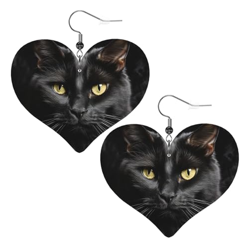 Schwarze Katze auf schwarzem Hintergrund, Leder-Ohrringe für Damen, Herz-Ohrringe, leicht, baumelnde Ohrringe, Schmuck, Geschenke Schwarze Katze auf schwarzem Hintergrund, Leder-Ohrringe für Damen, Herz-Ohrringe, leicht, baumelnde Ohrringe, Schmuck, Geschenke von FZQVSLCM