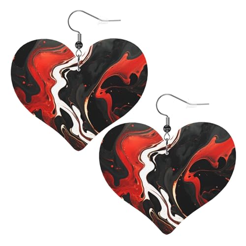 Schwarze und rote Marmor-Leder-Ohrringe für Frauen, Herz-Ohrringe, leichte baumelnde Ohrringe, Schmuck-Geschenke von FZQVSLCM
