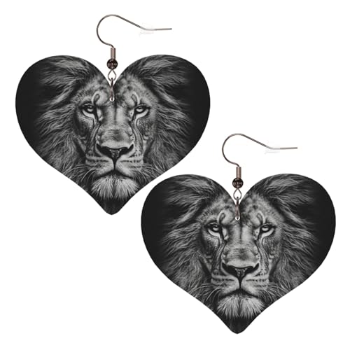 Schwarze und weiße Löwenkopf-Leder-Ohrringe für Damen, Herz-Ohrringe, leicht, baumelnde Ohrringe, Schmuck, Geschenke Schwarze und weiße Löwenkopf-Leder-Ohrringe für Damen, Herz-Ohrringe, leicht, baumelnde Ohrringe, Schmuck, Geschenke von FZQVSLCM
