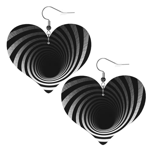 Schwarze und weiße Spiral-Tunnel-Leder-Ohrringe für Frauen, Herz-Ohrringe, leichte baumelnde Ohrringe, Schmuck-Geschenke von FZQVSLCM