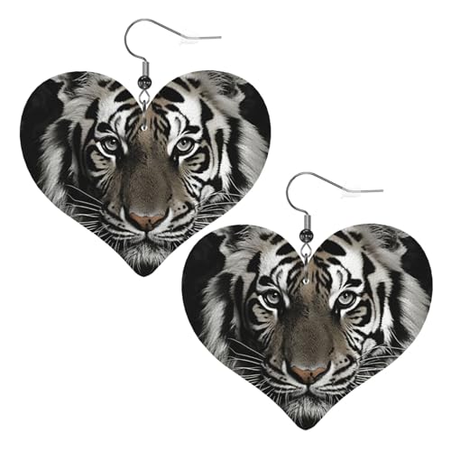 Schwarze und weiße Tiger-Leder-Ohrringe für Frauen, Herz-Ohrringe, leichte baumelnde Ohrringe, Schmuck-Geschenke, One Size, Kein Edelstein Schwarze und weiße Tiger-Leder-Ohrringe für Frauen, Herz-Ohrringe, leichte baumelnde Ohrringe, Schmuck-Geschenke, One Size, Kein Edelstein von FZQVSLCM