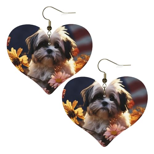 Shih Tzu Hunde- und Blumen-Leder-Ohrringe für Damen, Herz-Ohrringe, leicht, baumelnd, Schmuck, Geschenke, One Size, Kein Edelstein Shih Tzu Hunde- und Blumen-Leder-Ohrringe für Damen, Herz-Ohrringe, leicht, baumelnd, Schmuck, Geschenke, One Size, Kein Edelstein von FZQVSLCM
