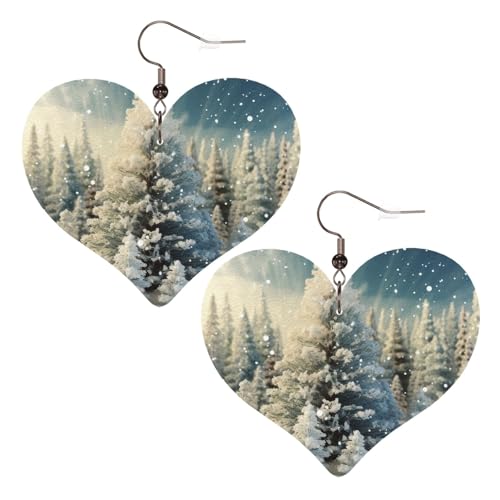 Snow Wonderland Pine Tree Weihnachts-Leder-Ohrringe für Frauen, Herz-Ohrringe, leicht, baumelnde Ohrringe, Schmuckgeschenke, One Size, Kein Edelstein von FZQVSLCM